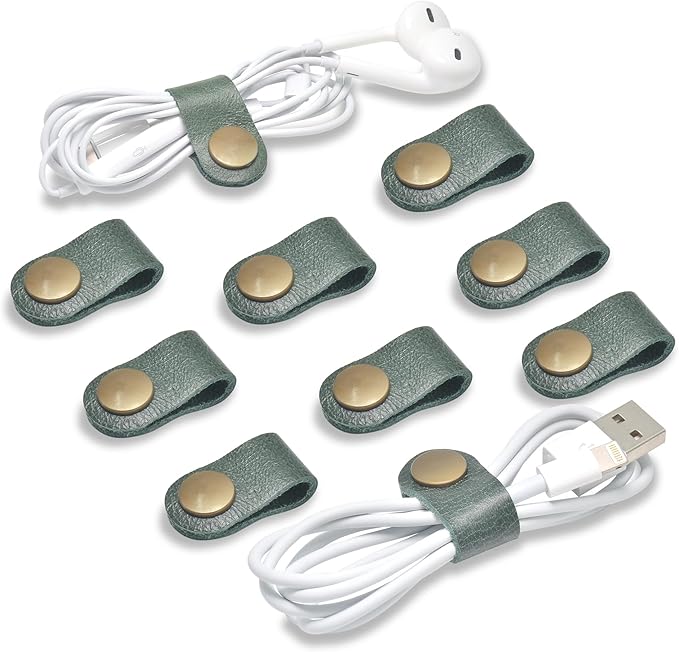 CAILLU Cord Organizer,Cord Keeper,Cable Organizer USB Holder,Cable Management,Cable Straps,Earbud case,wrap Headset Winder,Phone Earphone Clips Ties (Dark green Cord Organizer)
