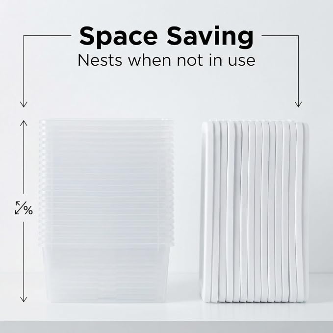 20-Pack 6 Quart Storage Boxes – Clear Plastic Storage Bin with Snap, Shoe Boxes,Stackable Bins for Closet, Kitchen Storage, Office Organization,White