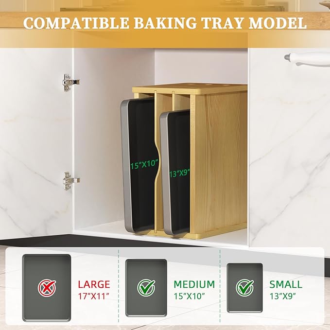 4 Tier Wooden Tray Dividers for Cabinets, Kitchen Vertical Baking Sheet Organizer, Storing Pans, Baking Trays, Cutting Board