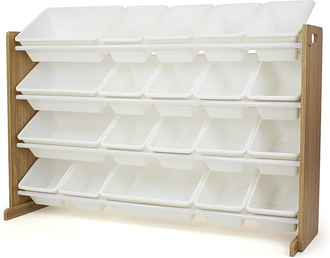 Humble Crew Toy Storage Organizer with 20 Removable Storage Bins for Kids Playroom, 4-Tier Toddler Toy Organization and Storage, Natural/White