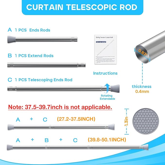 Silver Tension Curtain Rod for Windows 28 to 48 Inch,7/8"Small Shower Curtain Rod for Bathroom,Pressure Spring Tension Curtain Rod No Drilling for Closet Doorway Kitchen