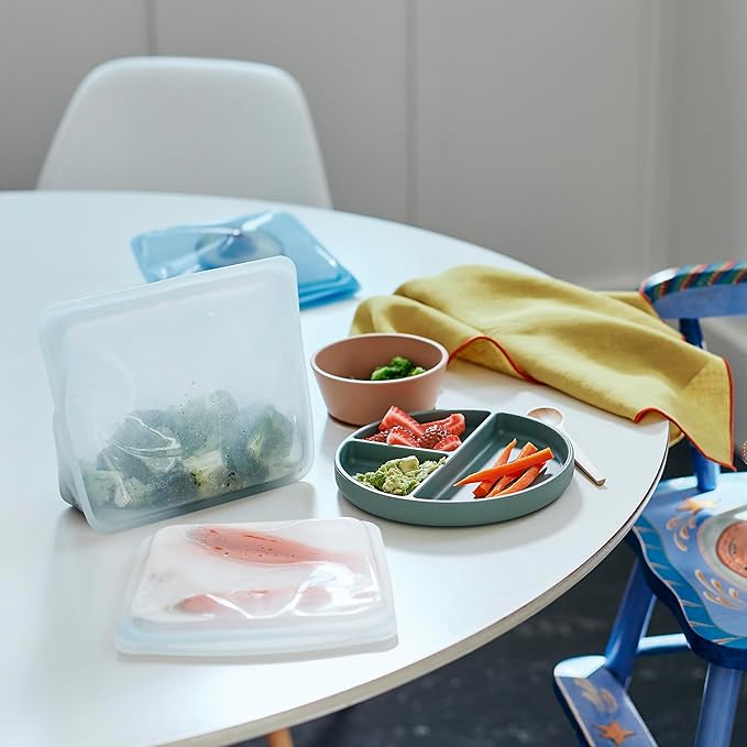 Stasher Silicone Reusable Food Storage Bag, Stand-Up Mid Silicone Bag, Meal Prep, Reusable Freezer Bag, Microwave, Dishwasher, Oven Safe, Sous Vide, Eco Friendly, Food Storage Bag, 56 oz, Clear | Reusable Food Bag