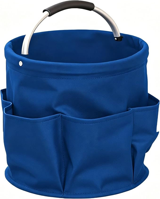 Garden Tool Bucket Organizer, Bucket Tool Organizer,5 Gallon with Aluminum Handle, Multi Side Pockets Portable Storage Caddy for Gardening Camping Car Wash (Blue, Open Top)