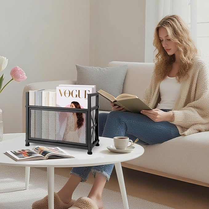 Black Magazine Holder, Metal Magazine Rack Floor, Mesh Magazine File Holder, Magazine Storage Basket, Magazine Holders for Classroom，Magazine Stand for Desk, Folder Organizer Bin for Books