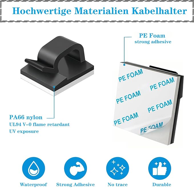 Cable Clips，50PCS Electrical Cord Management Adhesive Cable Wire Clip Wire Clips wall，Used for Cars, Offices, and Homes Cable Clips Cord Organizer（Black）