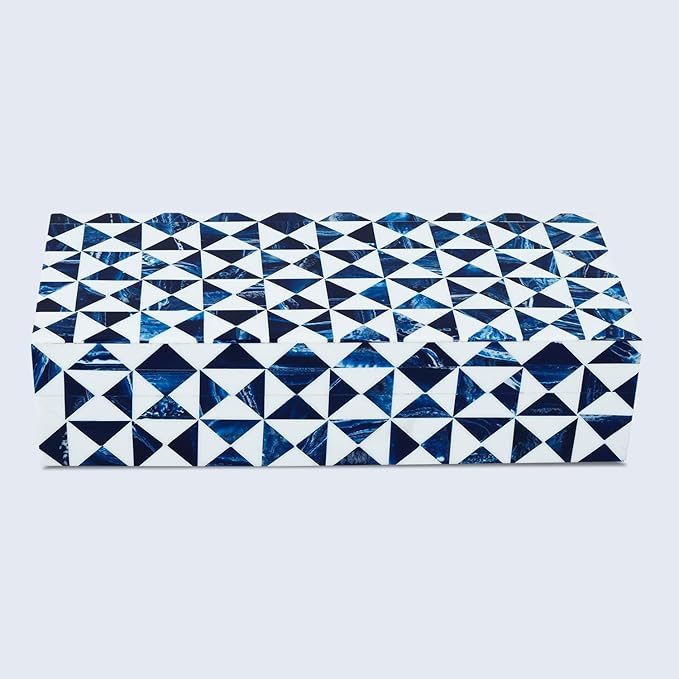 Handicrafts Home Blue and White Decorative Storage Box with Lid– Coffee Table Storage Box, Handmade Resin Inlay Wooden Box, Remote Control Holder, Decorative Organizer, Jewelry & Keepsake-10x4.5x2.5