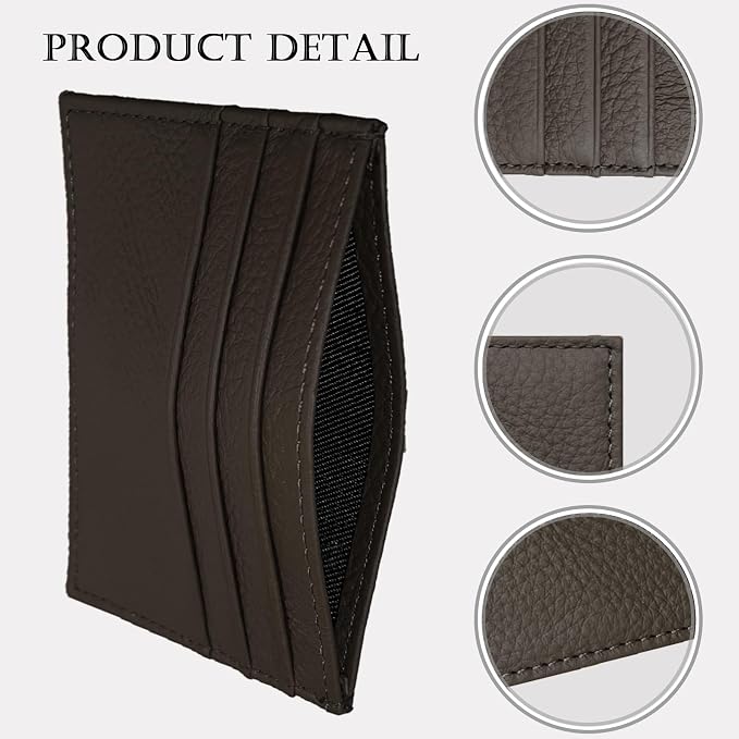 WOXVM Credit Card Holder Wallet RFID Blocking Slim Credit Card Cases Holder Premium Leather Minimalist Front Pocket Small Wallet with 6 Card Slots and 1 Pockets for Men Women (Dark Brown)