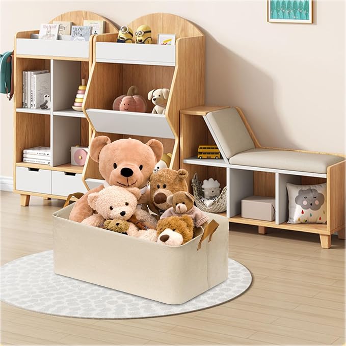 4 Pack Closet Cloth Storage Bins with Handles（ Beige 17''L x 12''W x 10''H）