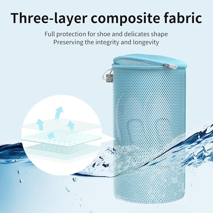 Kimmama Shoe Washing Machine Bag, Shoe Laundry Bag, Blue, 8x15", 2 Pack | Shoe Bag, For Sneaker, Tennis, Footwear, Trainers, Slippers, Sock, Building Blocks, Sandwish Mesh, Travel, Divided