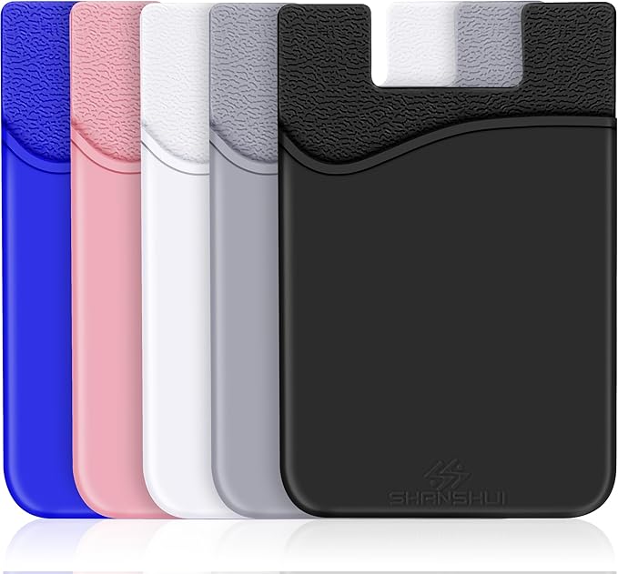 SHANSHUI Card Holder for Phone, Adhesive Phone Wallet Credit ID Business Card Holder Silicone Pocket Stick on Compatible with iPhone & All Smartphones 5 Pack