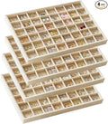 Large Stackable Jewelry Tray 4 Pack Velvet Jewelry Display Drawer Inserts Trays Organizer for Earring Bracelet Necklace Ring (Beige, 48 Grids)