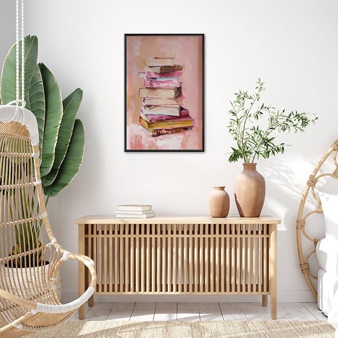 Pastel Book Stack Art Aesthetic Poster Canvas Wall Art Decoration Living Room Home Decor Bedroom Decoration Poster black framed24x36inch