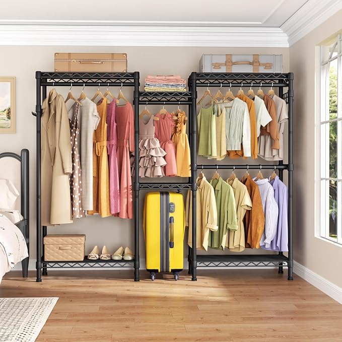 Golpart Heavy Duty Garment Rack Clothes Rack,Large Metal Closet Organizer System Storage Wardrobe,Freestanding Clothing Rack Black 15.75" D x 77.5" W x 77" H