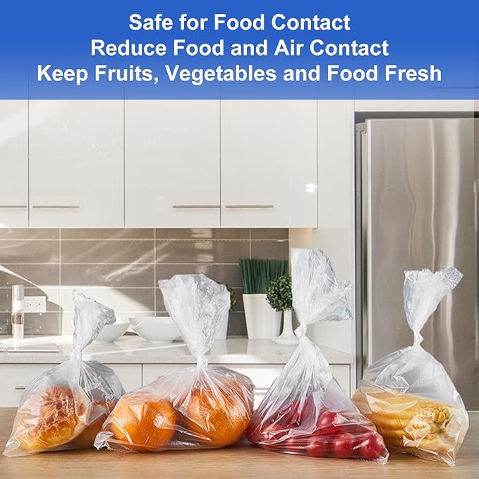 LabelMore Plastic Produce Bags on a Roll, Clear, Food Storage Bags for Bread, Vegetable, Fruits and Meat, 350 Bags/Roll (12''X16''/4 Rolls)