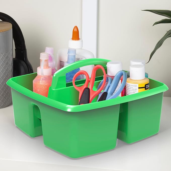 Storex 3-Compartment Small Caddy – Multipurpose Classroom Organizer with Handle, Grass, 6-Pack (00951A06C)