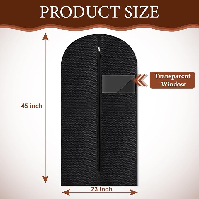 Guirnd Hanging Garment Bag, 45 Inch Black Garment Covers with Zipper, Garment Covers for Storage and Travel, Hanging Clothes Cover Dress Suit Bag for Clothes, Coats, Jackets(2 Packs)