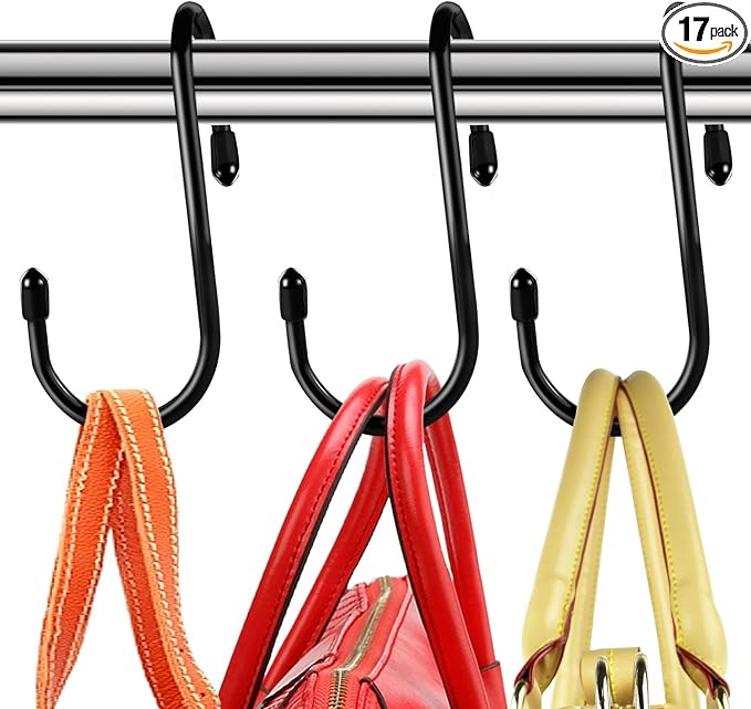 HiGift 16 Pack Purse Hanger for Closet, Unique Twist Design Bags Hanger Hooks, Large Size Closet Rod Hooks for Hanging Purses, Handbags, Belts, Scarves, Hats,Clothes, Pans and Pots
