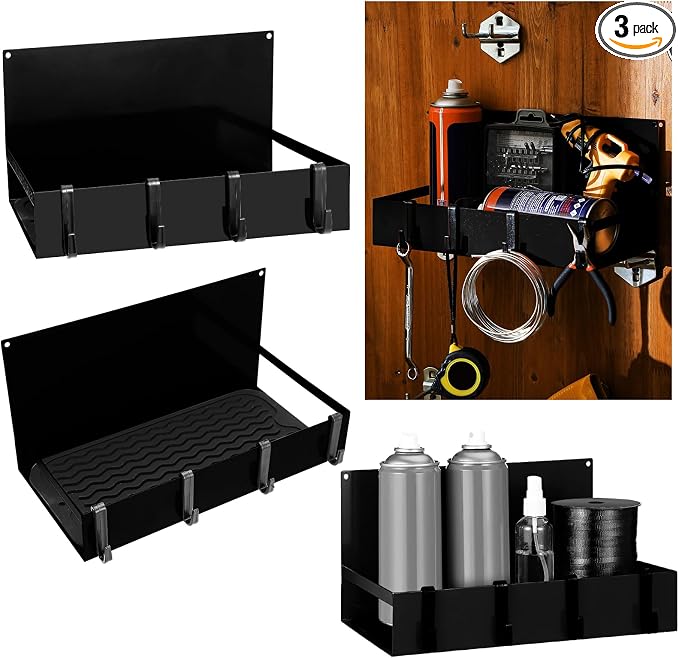 Lineshading 3 Pack Magnet Garage Organizer Magnetic Spice Rack for Refrigerator 20 lb Capacity Shelf Hanging Heavy Duty Magnetic Fridge Side for Organize Garage Tools(Black)