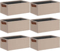 GhvyenntteS Small Fabric Storage Bins 6 Pack, 11.8" x 7.87" x 5.11" Storage Basket with Leather Handles, Closet Storage Bins for Shelves, Storage Baskets for Shelves, DVD Storage (Beige Yellow)