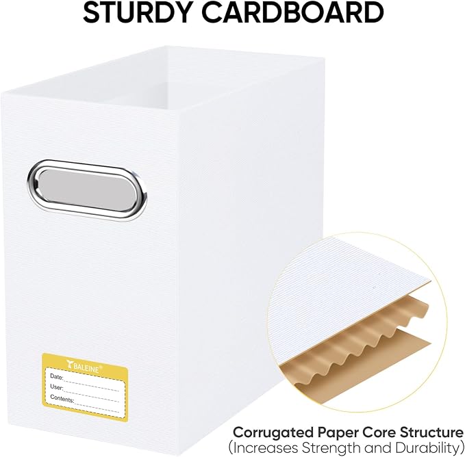 BALEINE File Organizer Box, Cardboard File Folder Organizer with Handle for Letter Size, Portable Collapsible Hanging Filing Box for Home Office Document Storage (8 Pack, White)