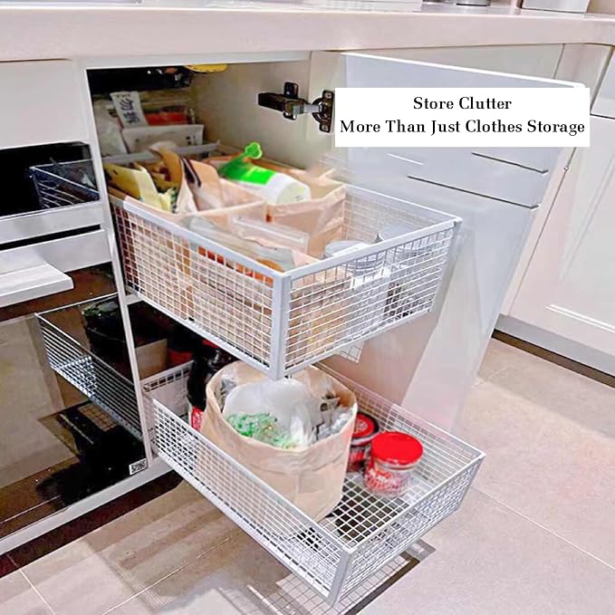 Stackable Pull Out Basket,Pull Out Cabinet Storage Basket,Wardrobe Storage Organiser,for Kitchen Office Wardrobes Cupboard Storage(40x30x15cm)