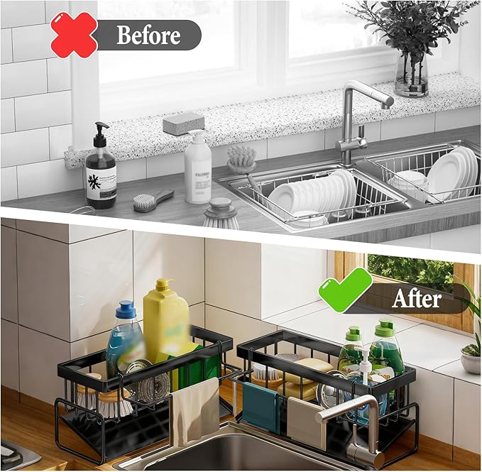 Sponge Holder for Kitchen Sink Suction,Sponge Caddy for Kitchen Sink Brush Holder Organizer
