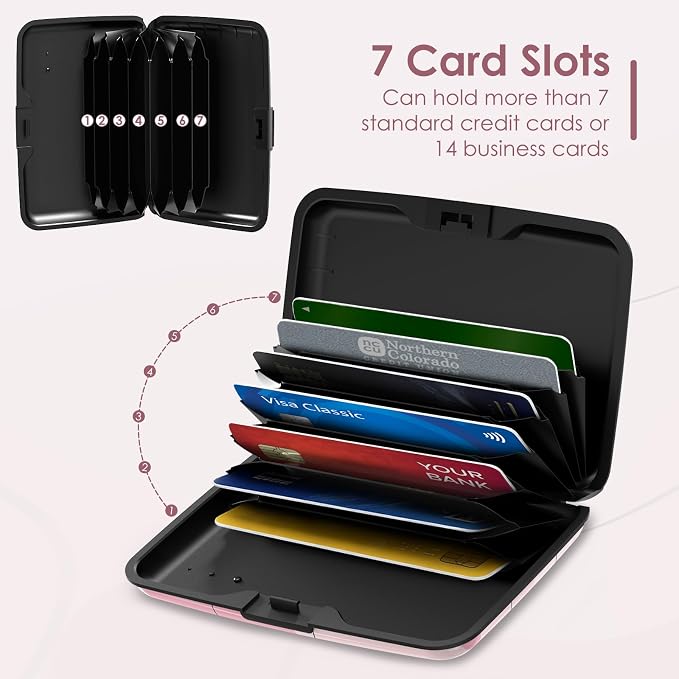 Credit Card Holder Small, RFID Blocking Metal Card Wallet for Women Men, Slim ID Card Holder Protector Hard Case, Pink Abstract