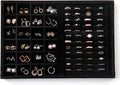 Large Jewelry Organizer for Drawer Insert Velvet Stackable Jewelry Trays for Earring Necklace Bracelet Ring Display (Black, Ring and 24 Grids)