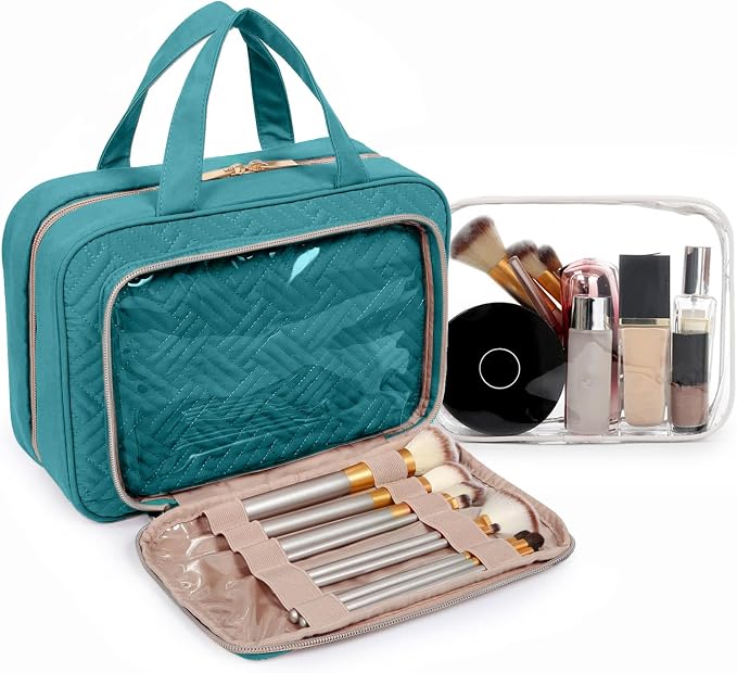 BAGSMART Toiletry Bag Hanging Travel Makeup Organizer with TSA Approved Transparent Cosmetic Bag Makeup Bag for Full Sized Toiletries, Large-Blue