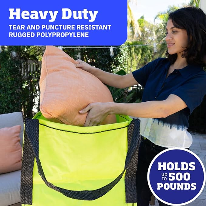 DURASACK Heavy Duty Storage Tote Bag 22-Gallon Rugged Woven Polypropylene Moving Bag, Reusable Self-Standing Design, Holds up to 500 Pounds, Single, Lime Green