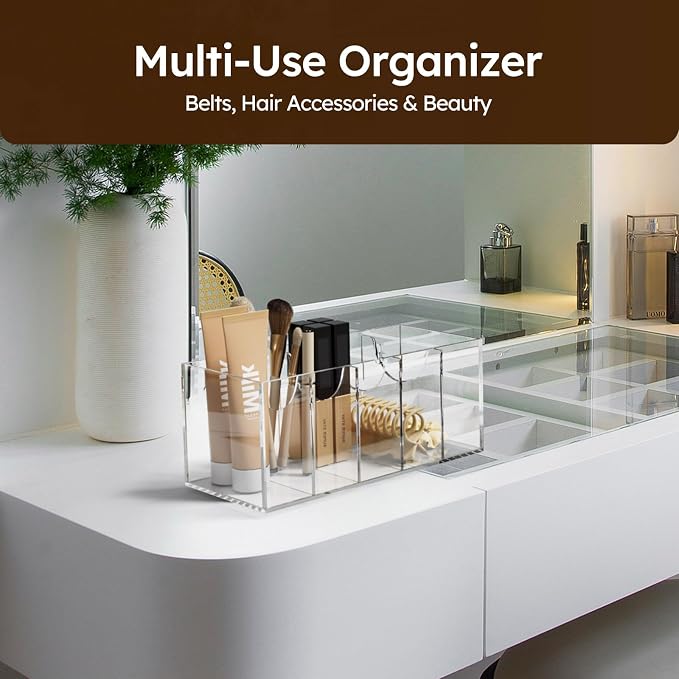 FEMELI Acrylic Belt Organizers for Closet 5-Slots Belt box with Dust Cover | Acrylic Clear Shelf Belts Holders for Closet& Drawer Womens Men Belts Tie Jewelry Storage Organizers Case