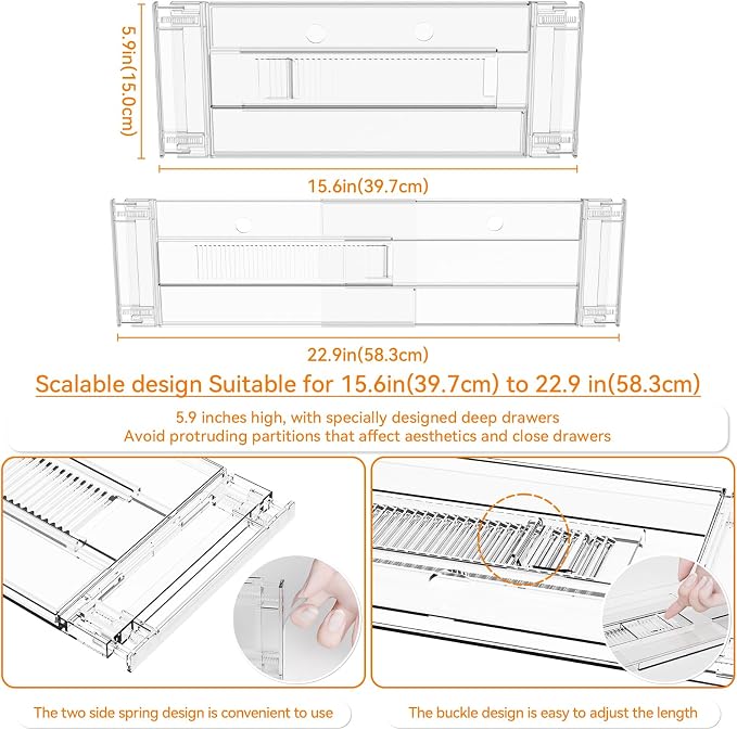 Yieach 8 Pack Clear Acrylic Drawer Divider 6 Inch High,Expandable from 14-20'',Adjustable Dresser Drawer Dividers for Baby Clothing,Underwear and Sock,Separators,Deep Drawer Separators for Kitchen
