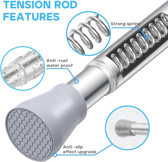 Silver Tension Curtain Rod for Windows 28 to 48 Inch,7/8"Small Shower Curtain Rod for Bathroom,Pressure Spring Tension Curtain Rod No Drilling for Closet Doorway Kitchen