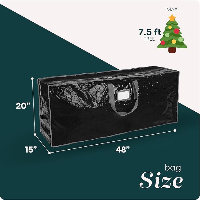 Handy Laundry Christmas Tree Storage Bag – Fits 7.5 Ft Artificial Xmas Tree, Heavy Duty Waterproof Tarp Material, Dual Zipper & Reinforced Handles, Protects from Dust, Moisture & Pests – Black