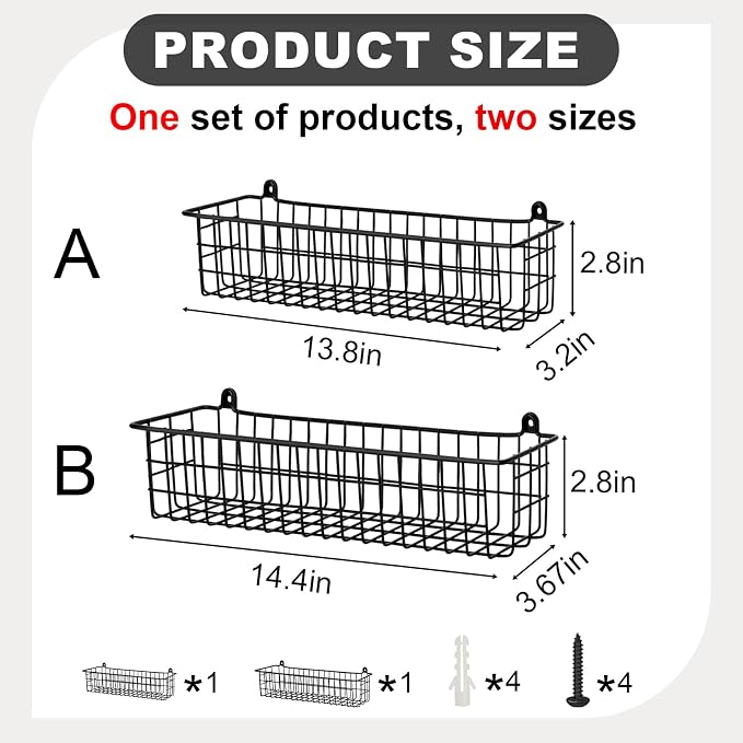 Spice Rack Organizer Wall Mount, 2 Pack Black Seasoning Rack Wire Storage Baskets for Wall or Cabinet Door in Kitchen and RV | Seasoning Rack