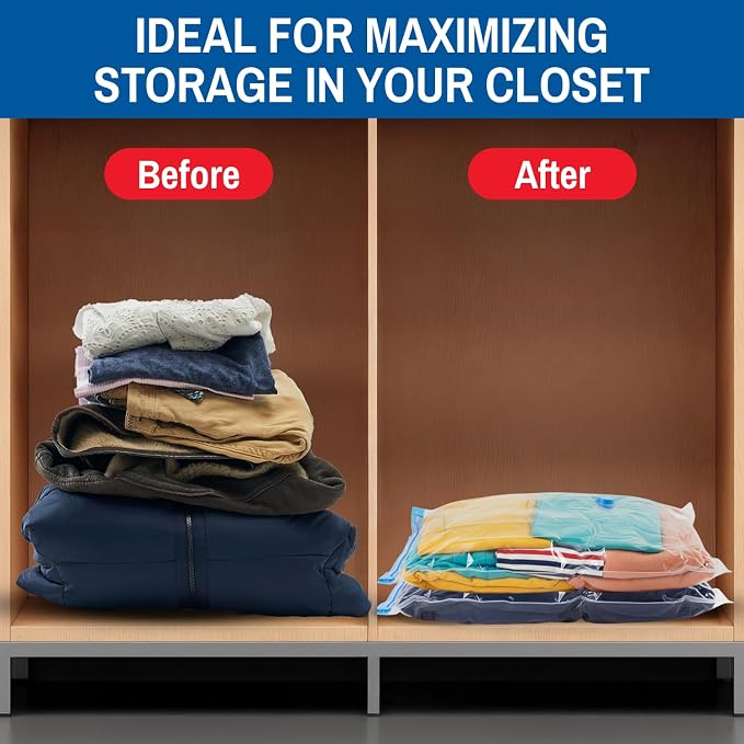 Spacesaver Jumbo Vacuum Storage Bags for Blankets & Clothes – Jumbo Vacuum Sealed Compression Bags with Hand Pump – Space Saver Storage Bags for Bedding, Moving, Travel & Organization (8 Pack)