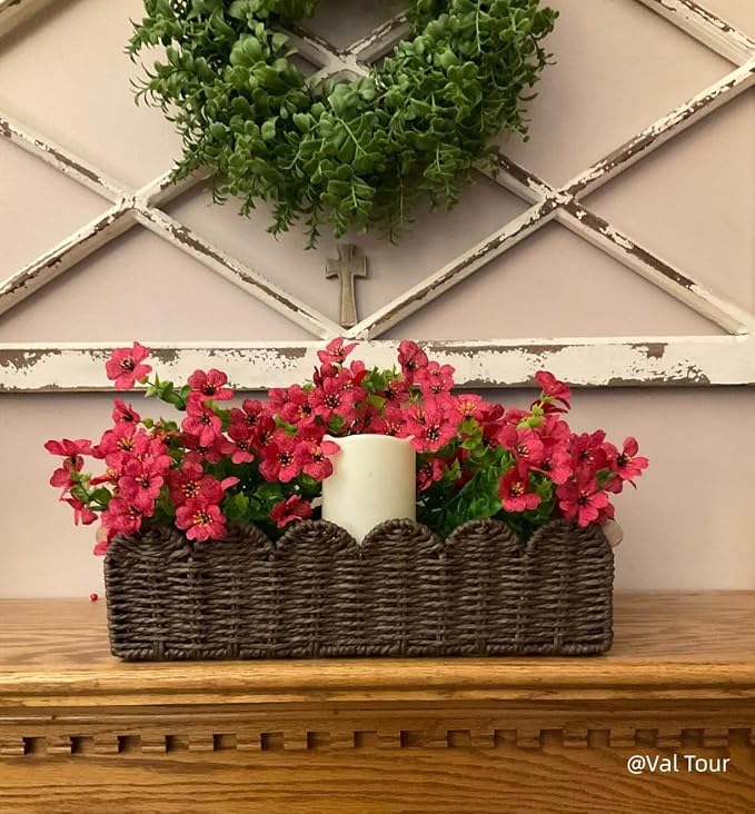 CubesLand Paper Rope Scalloped Edge Shelves Storage Basket, Woven Toilet Paper Baskets for Over Toilet Storage Shelf, Ending Table, Floating Shelves Organizing or Home Décor, with Wood Handle, Brown