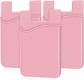 SHANSHUI Phone Card Holder, Slim Silicone Credit Card ID Cell Phone Wallet Stick on Pocket for Phone Cases All Smartphones - 3 Pack Pink