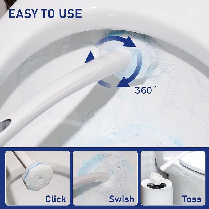 50 Count Disposable Toilet Wand Refills 3-Layer Brush Heads, Strong Adhesion, Multi-Surface Cleaning Pads Compatible with Most Brand Wand for Toilet, Bathtub & Sink