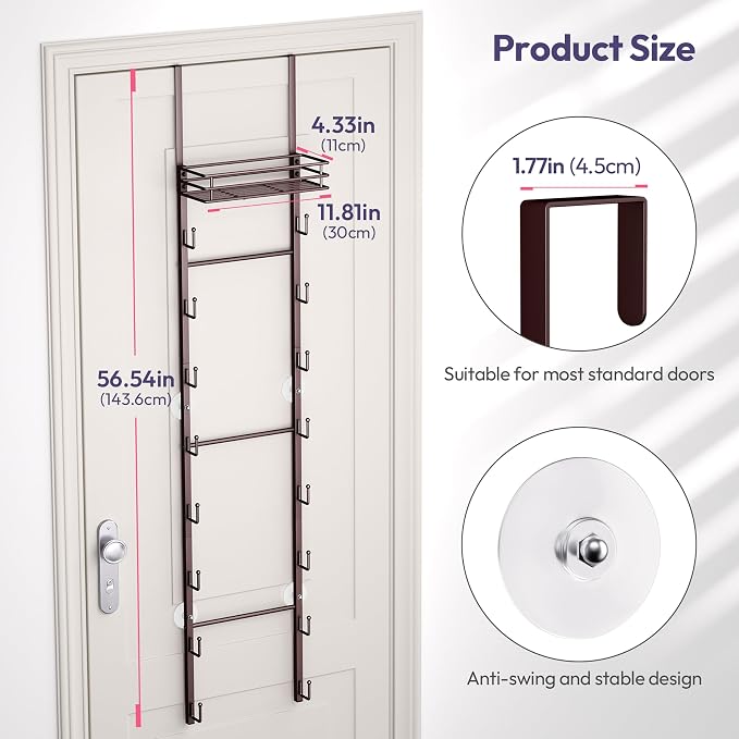 SWTYMIKI Over The Door Purse Organizer - Wall Mounted Handbag Organizer with 16 Hooks and Metal Basket, Hanging Purse Storage Rack Holds up to 16 Bags, Bag Rack Can Use As 1/2 Part, for Door, Closet