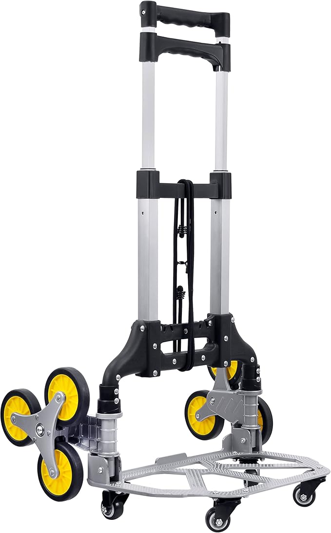 Mount-It! Stair Climber Hand Truck Dolly with Tri-Wheel Design, 154 lb Capacity, Foldable Steel Frame, Adjustable Handle, Rubber Wheels, Pre-Assembled for Stair and Flat Use