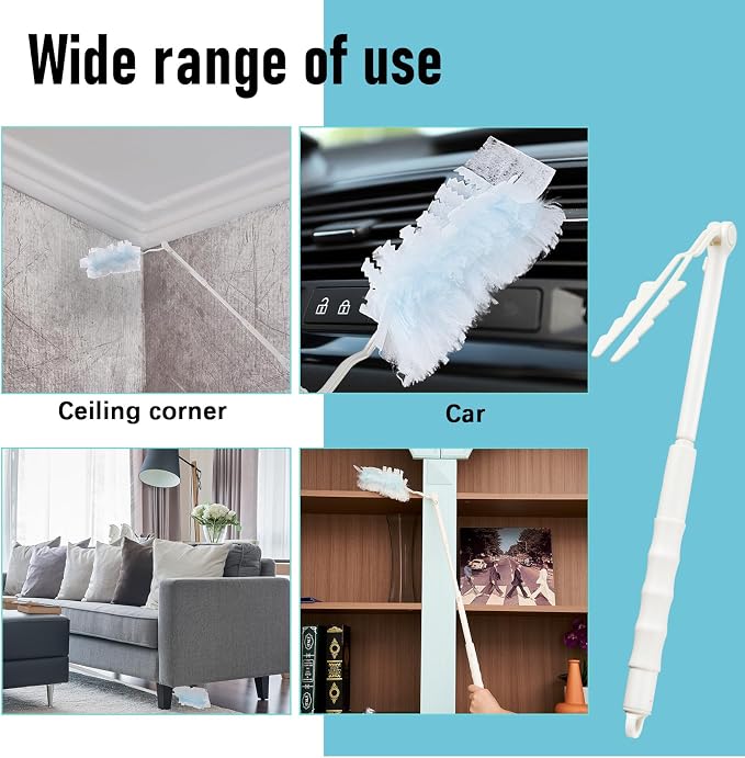 Colingmill 2 Pcs 3 ft Replacement Handles Compatible with Duster Refills, Long Extended Handle Only, Adjustable Length for Ceiling Fans, Blinds, Shelves, Windows, Foldable & Extendable (White)