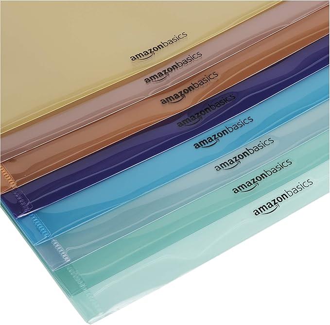 Amazon Basics Tab Dividers for 3 Ring Binder, Two Pocket, Letter Size, Transparent Assorted Colors, 24 Count (Pack of 2)