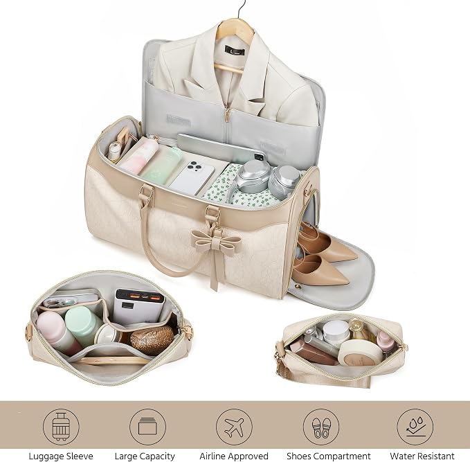 Garment Bags for Travel,45L Carry on Convertible Garment Duffle bag for Men Women - 3 in 1 Hanging Suit Travel Bag with Shoulder Strap (Beige brown)
