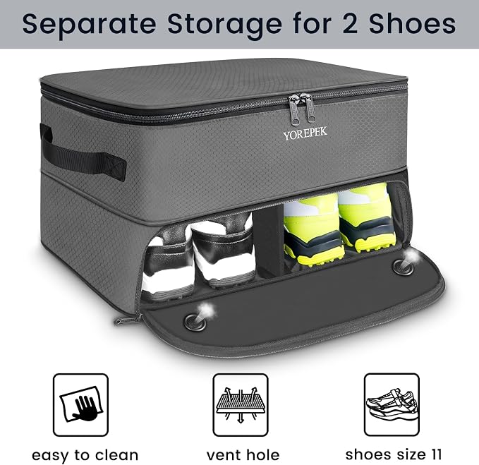 YOREPEK 2 Layer Golf Trunk Organizer, Golf Gifts for Men with Separate Ventilated Compartment for 2 Pair Shoes, Waterproof Car Trunk Locker for Balls, Tees, Clothes, Gloves, Gifts for Golfers
