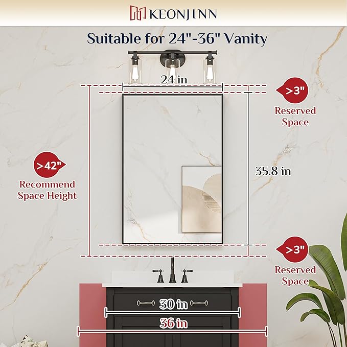 Keonjinn Brushed Silver Bathroom Mirror 24 x 36 Inch, Silver Rectangle Wall Vanity Mirror, Metal Framed Modern Rectangular Mirrors, Decorative Square Corner Farmhouse Mirrors(Horizontal/Vertical)