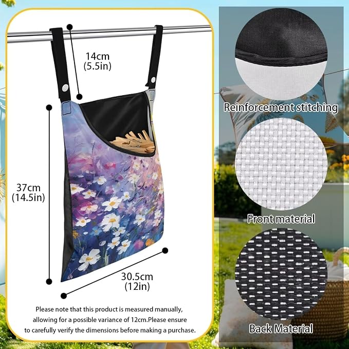 Oil Daisy Clothespin Organizer Bag for Outdoor Portable Clothespin Storage Clothespin Bag with Large Opening Waterproof Laundry Clothespin Bag Clothespin Holder for Clothesline Outdoor