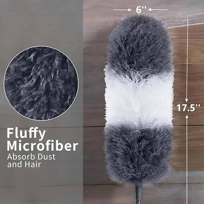 Telescopic Dusters for Cleaning | Duster with 100"Extension Pole | Flexible Cobweb Remover Duster Kit with 2 Washable Heads | Bendable Feather Duster for High Ceilings,Fans & Hard-to-Reach Areas,5PCS