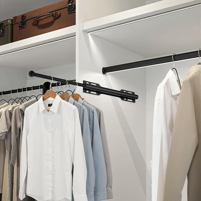 Valet Rod for Closet Pull Out, Retractable Slide Out Rod for Closet, Black