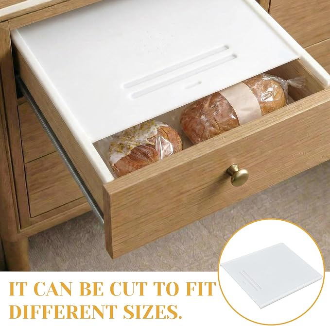 Geetery 2 Pack Bread Drawer Insert Kit, Trim to Fit Bread Storage Organizer for Kitchen Cabinet Drawers, Hdpe Drawer Cover with Adjustable Rails and Mounting Screws
